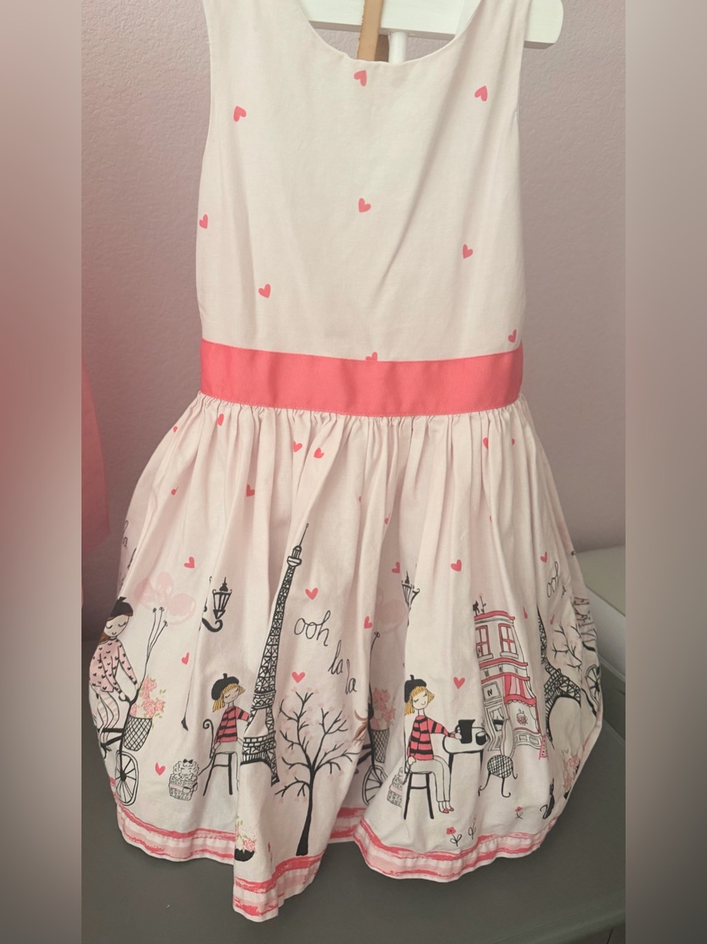 Girls Pink Paris Print Skirted dress